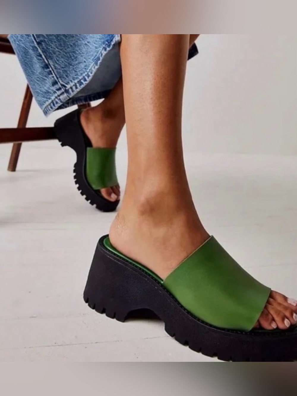 Free People Winona Leather Green Platform Wedges